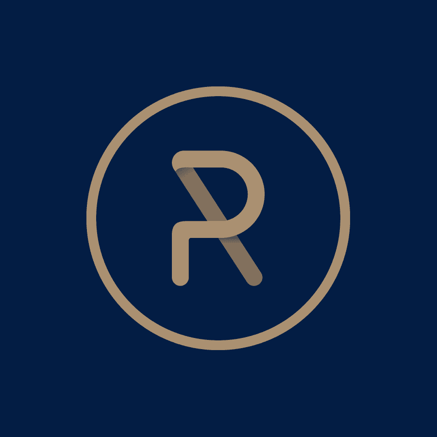 Innovative six red squares logo on dark blue background for branding and design.