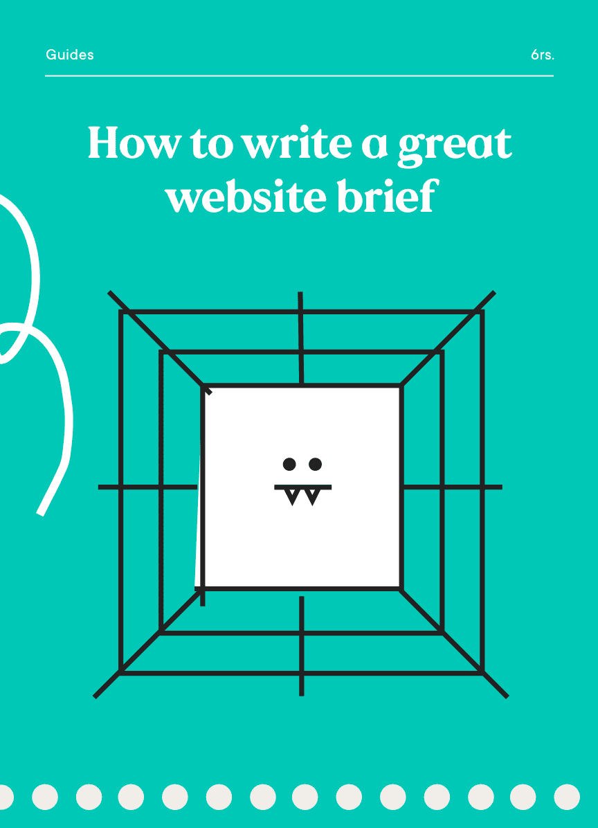 A colourful guide cover featuring a geometric square design with a cute, simple monster face illustr.