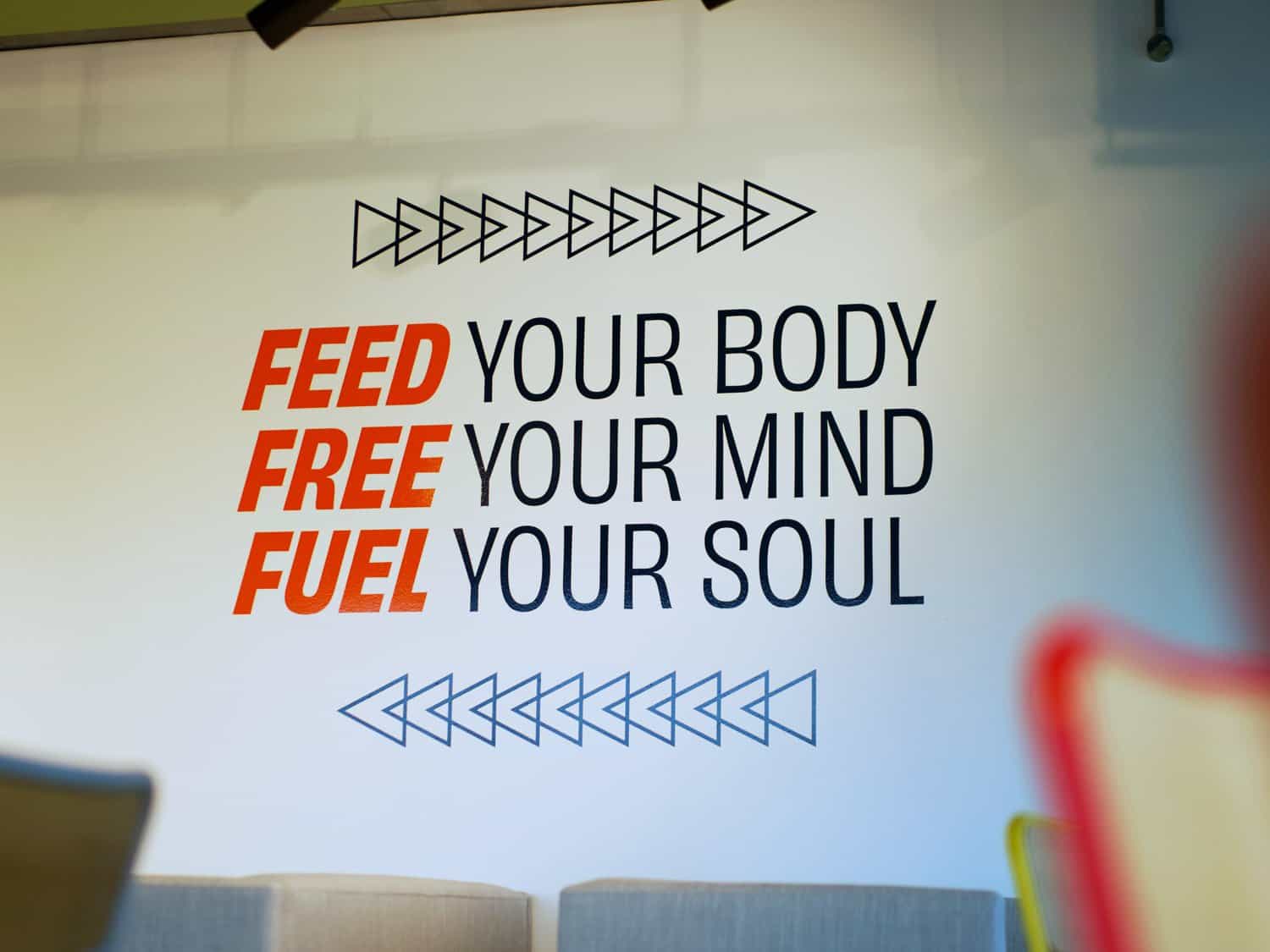 FEED YOUR BODY, FREE YOUR MIND, FUEL YOUR SOUL - motivational fitness quote wall art.