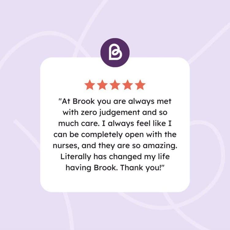Compassionate healthcare review at Brook with five-star rating and patient testimonial.