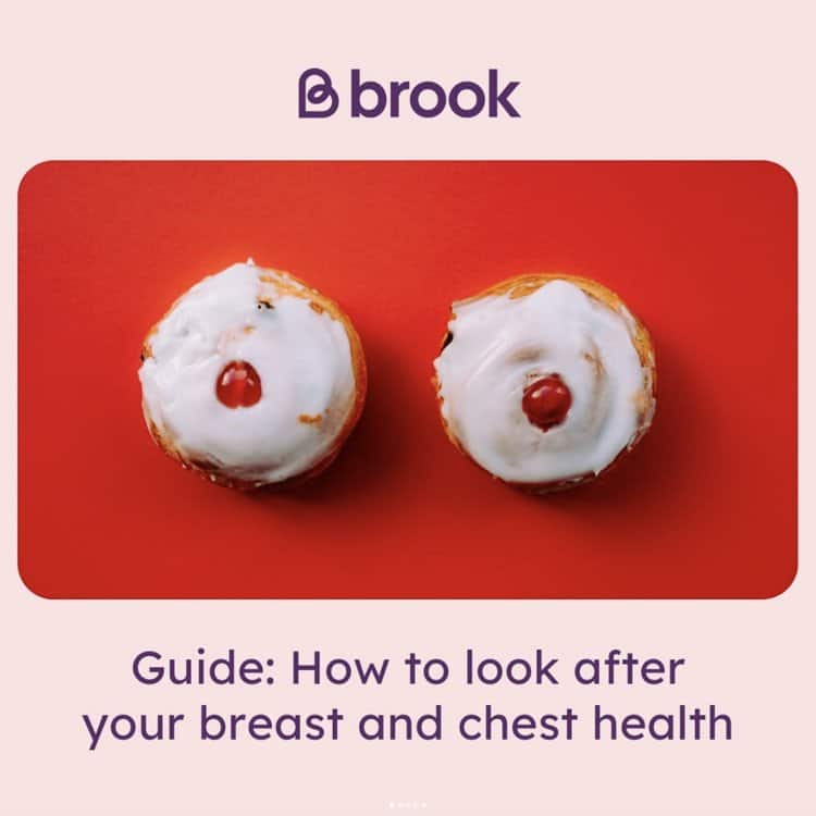Breast and chest health guide with two cupcakes on a red background, health awareness image.