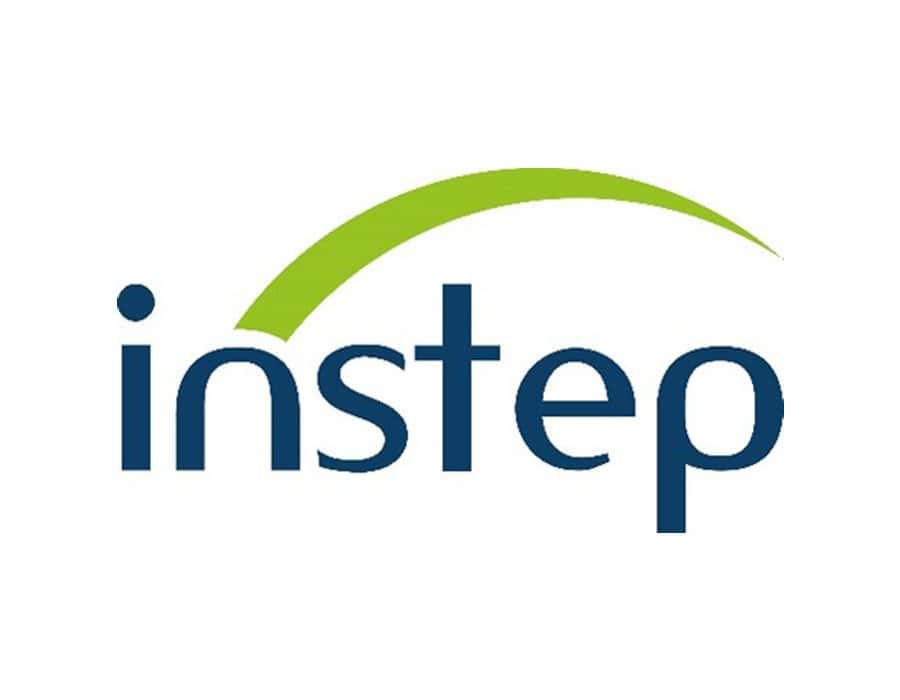 Instep logo with green arc above blue text, representing fitness and sportswear brand.
