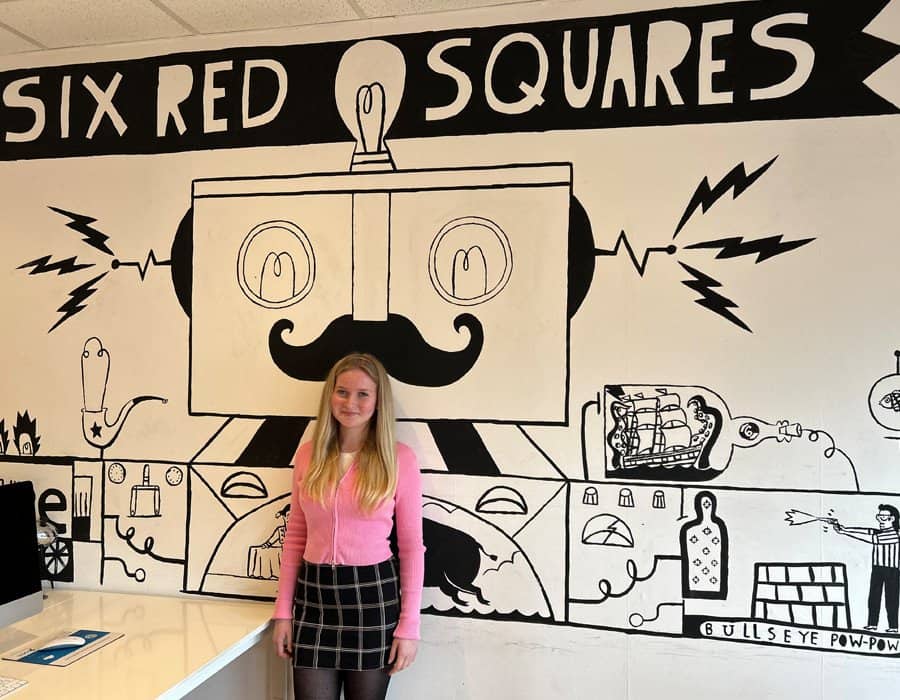 A robot-themed mural with