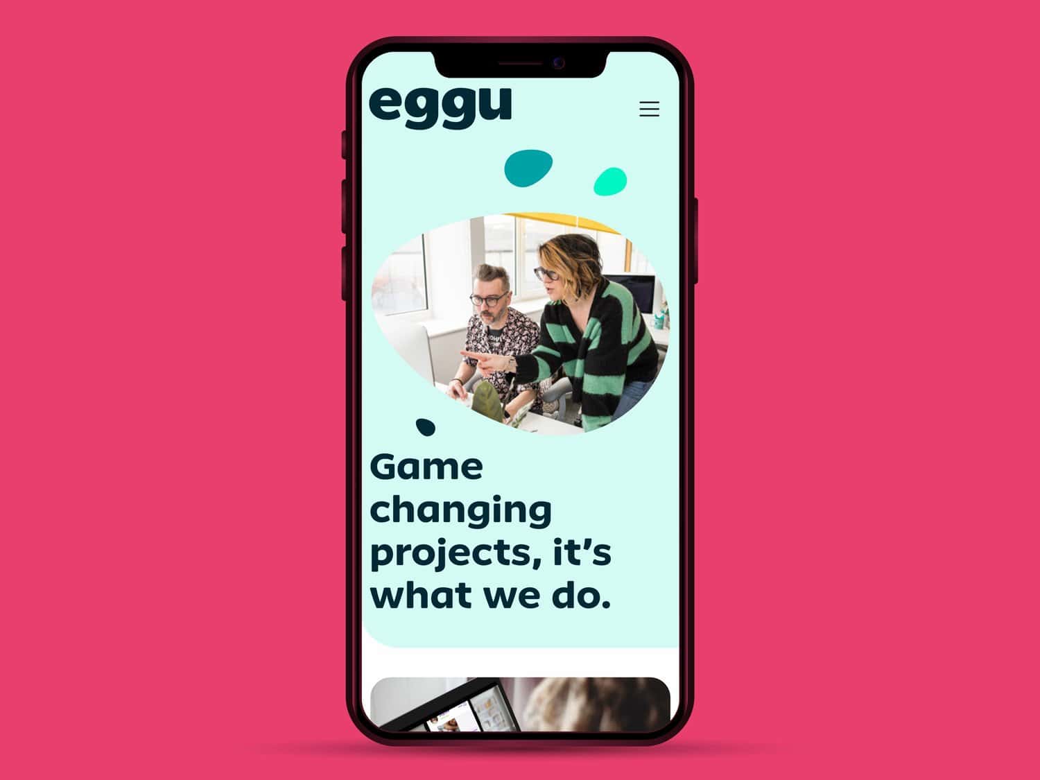 Eggku mobile app interface showcasing collaborative game-changing projects for innovative teamwork.