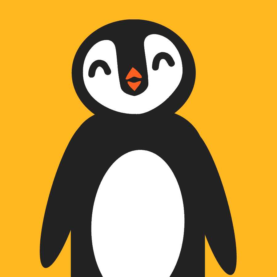 A cute cartoon penguin illustration on a yellow background, suitable for children's content.