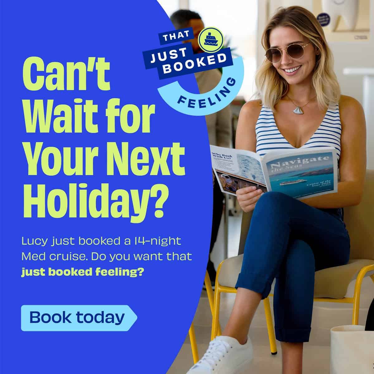 Escape to your next holiday with a 14-night cruise booking from Lucy.