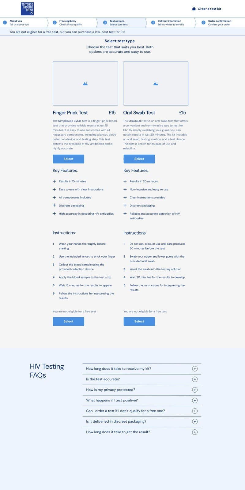 A clean, modern dental testing setup with finger prick and oral swab options.